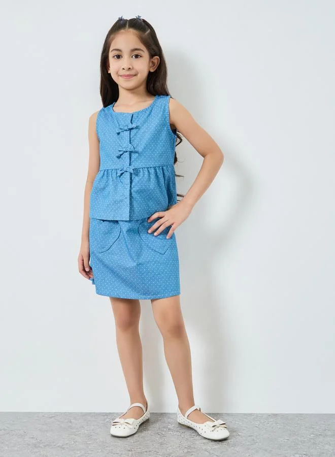 Styli Girls Blue Polka Dot Sleeveless Top